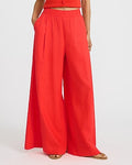 Express Women's Summer-Blend Linen High Waisted Pull On Wide Leg Palazzo Pant in Orange Small