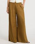 Express Women's Summer-Blend Linen High Waisted Pull On Wide Leg Palazzo Pant in Tobacco