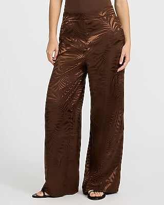 Express Women's Textured Printed Jacquard High Waisted Relaxed Trouser in Chestnut Brown