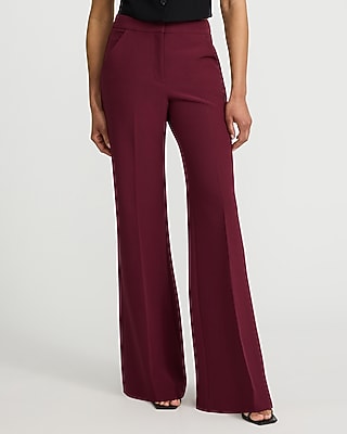 Express Women's Editor Studio Stretch Twill High Waisted Flare Trouser in Red 0