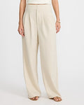 Express Women's High Waisted Button Front Pleated Straight Pant in Light Tan