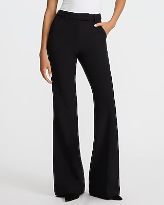 Express Women's Editor Studio Stretch Twill High Waisted Slim Flare Pant in Pitch Black