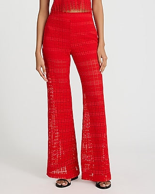 Express Women's High Waisted Lace Flare Pant in Bright Red