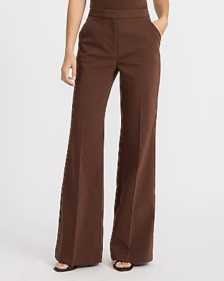 Express Women's Editor Stretch Cotton High Waisted Flare Trouser in Brown 0