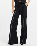 Express Women's Editor Studio Stretch Twill High Waisted Pintuck Flare Trouser in Pitch Black