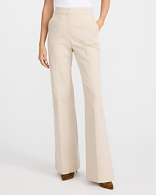 Express Women's Editor Mini Houndstooth Stretch High Waisted Flare Trouser in Neutral Print