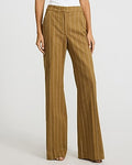 Express Women's Editor Linen-Blend Striped High Waisted Flare Trouser in Green Stripe