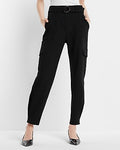 Express Women's Super High Waisted Belted Cargo Pant in Pitch Black