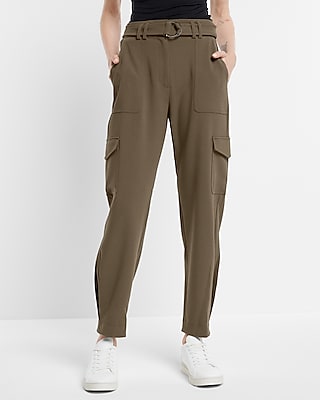 Express Women's Super High Waisted Belted Cargo Pant in Green 0