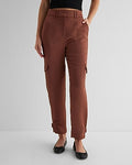 Express Women's Super High Waisted Satin Cargo Ankle Pant in Rust