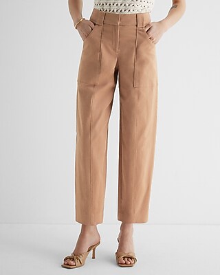 Express Women's Super High Waisted Cropped Utility Trouser Pant in Pecan