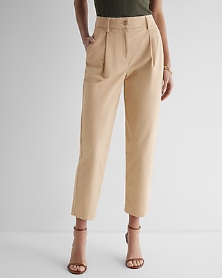 Express Women's High Waisted Pleated Ankle Chino Pant in Khaki
