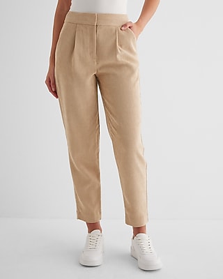 Express Women's Stylist Super High Waisted Corduroy Pleated Ankle Pants in Foundation