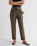 Express Women's Super High Waisted Belted Paperbag Ankle Pant in Olive