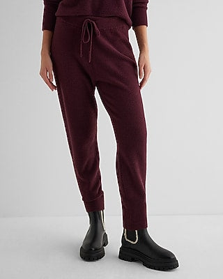 Express Women's High Waisted Plush Knit Sweater Joggers in Red Small