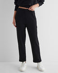 Express Women's High Waisted Fleece Knit Straight Ankle Pant in Pitch Black