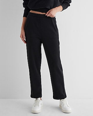 Express Women's High Waisted Fleece Knit Straight Ankle Pant in Pitch Black