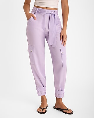 Express Women's High Waisted Belted Cargo Joggers in Lilac Purple