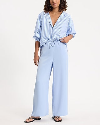 Express Women's High Waisted Satin Pull On Ankle Pant in Alpine Blue