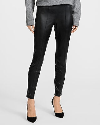 Express Women's High Waisted Faux Leather Seamed Leggings in Pitch Black