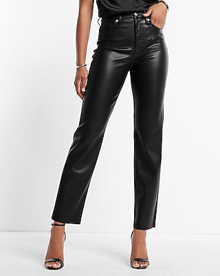 Express Women's Super High Waisted Faux Leather Modern Straight Pant in Pitch Black