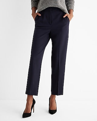 Express Women's Editor Studio Stretch Twill Super High Waist Straight Ankle Pant in Blue 0