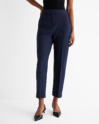 Express Women's Editor Super High Waisted Straight Ankle Pant in Heather Blue
