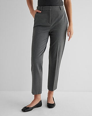 Express Women's Editor Super High Waisted Fleece-Lined Straight Ankle Pant in Heather Gray
