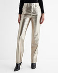 Express Women's High Waisted Metallic Faux Leather Modern Straight Pant in Beige