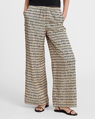 Express Women's High Waisted Printed Wide Leg Palazzo Pull On Pant in Black Print