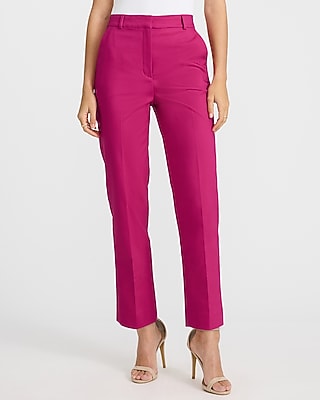 Express Women's Editor Stretch Cotton Super High Waisted Straight Ankle Pant in Hot Pink