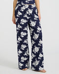 Express Women's Summer-Blend Linen Floral High Waisted Pull On Wide Leg Palazzo Pant in Blue Print