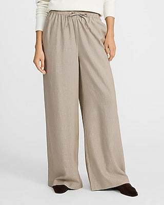 Express Women's Striped High Waisted Drawstring Pants in Neutral Small