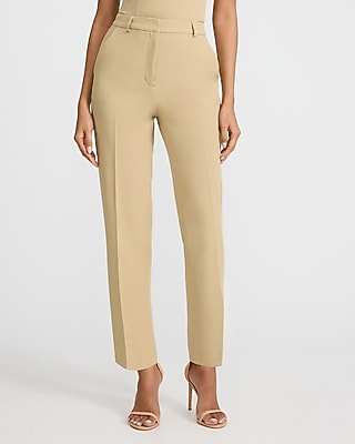Express Women's Editor Signature Stretch Super High Waisted Straight Ankle Pant in Tan