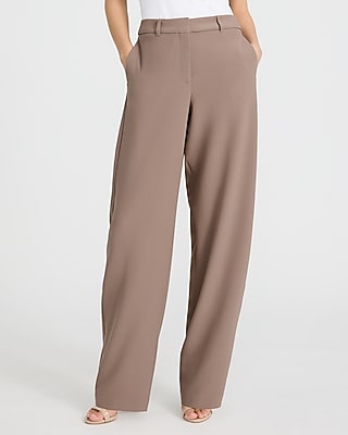 Express Women's Editor Studio Stretch Twill Mid Rise Barrel Pant in Brown 0