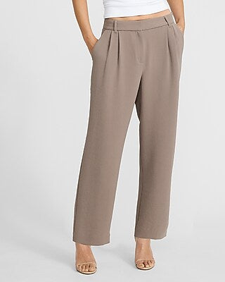 Express Women's Signature Crepe High Waisted Relaxed Tapered Ankle Pant in Mushroom