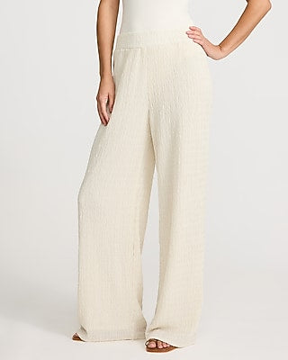 Express Women's Textured Knit High Waisted Pull On Pant in White Small