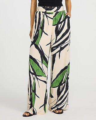 Express Women's Printed High Waisted Pull On Wide Leg Palazzo Pant in Neutral Print