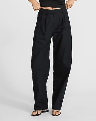 Express Women's Poplin High Waisted Relaxed Barrel Pant in Black 0