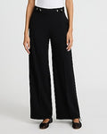 Express Women's High Waisted Novelty Button Tab Trouser Pant in Pitch Black