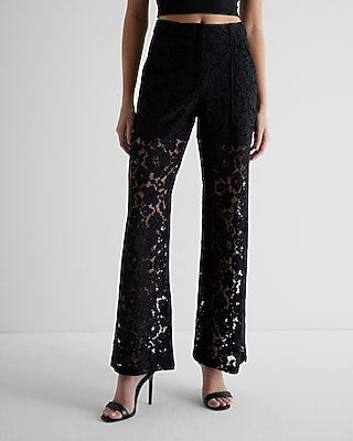 Express Women's High Waisted Lace Trouser Pant in Black 0