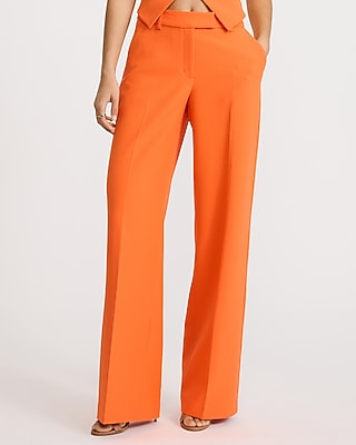 Express Women's Editor Studio Stretch Twill Mid Rise Trouser in Orange 0