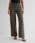 Express Women's Editor Mid Rise Metallic Plaid Relaxed Trouser Pant in Multi