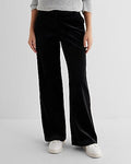 Express Women's Editor Mid Rise Velvet Relaxed Trouser Pant in Pitch Black