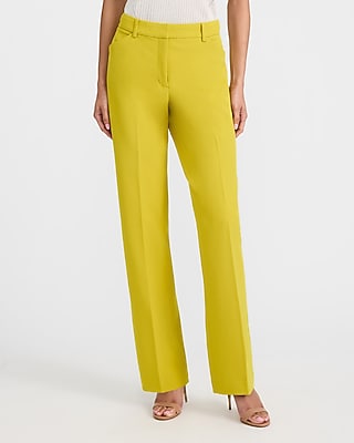 Express Women's Editor Studio Stretch Twill Mid Rise Slim Trouser Pant in Yellow 0