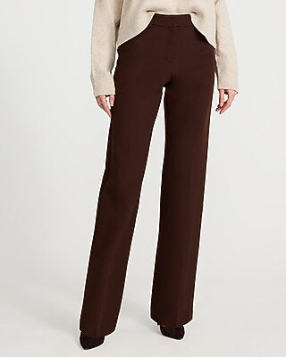 Express Women's Editor Signature Stretch Mid Rise Slim Trouser Pant in Chocolate