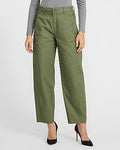 Express Women's Mid Rise Cotton-Linen Barrel Pant in Green 0