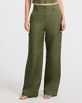 Express Women's Linen-Blend High Waisted Wide Leg Palazzo Cargo Trouser in Green 0