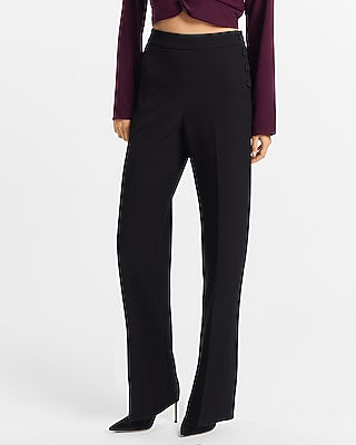 Express Women's Studio Stretch Twill High Waisted Button Side Slim Trouser Pant in Black 0