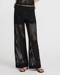 Express Women's Crochet Mid Rise Pull On Wide Leg Palazzo Pant in Black 0